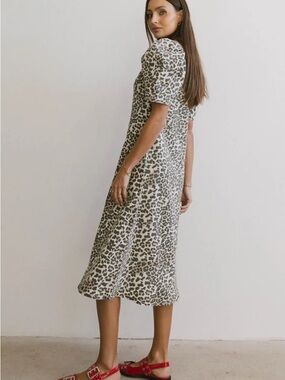 Böhme Campbell Denim Midi Dress in Leopard
